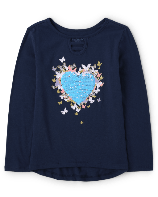 Top con corte de mariposa y corazón de lentejuelas para niñas