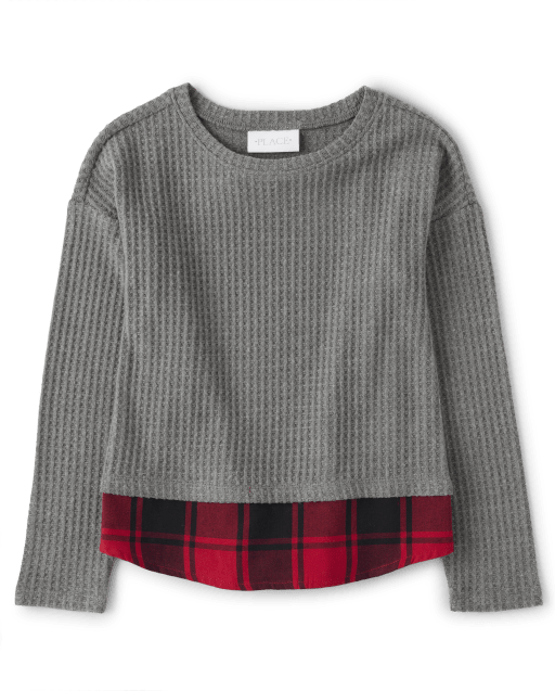 Niñas Mamá y yo Buffalo Plaid Snit 2 en 1 Suéter