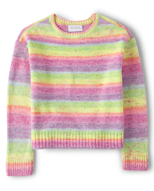 Girls Rainbow Striped Sweater