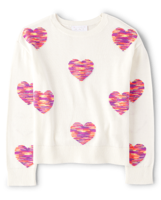 Girls Rainbow Space Dye Heart Sweater