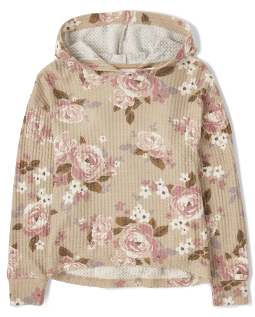 Girls Print Waffle Hoodie