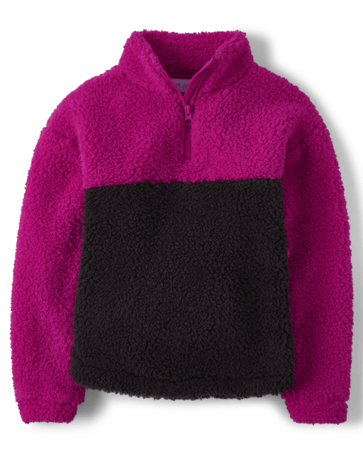 Girls Colorblock Sherpa Quarter Zip Pullover