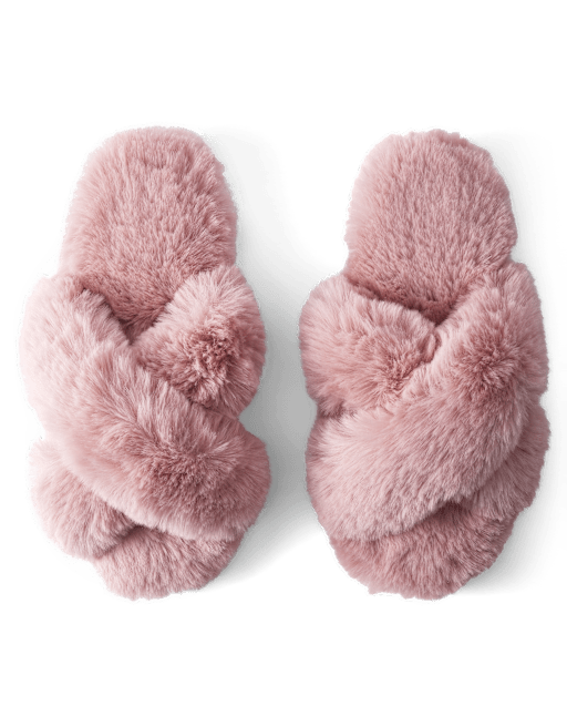 Pantuflas cruzadas de piel sintética para mujer