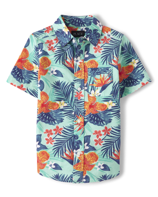 Chemise boutonnée en popeline tropicale assortie pour garçon