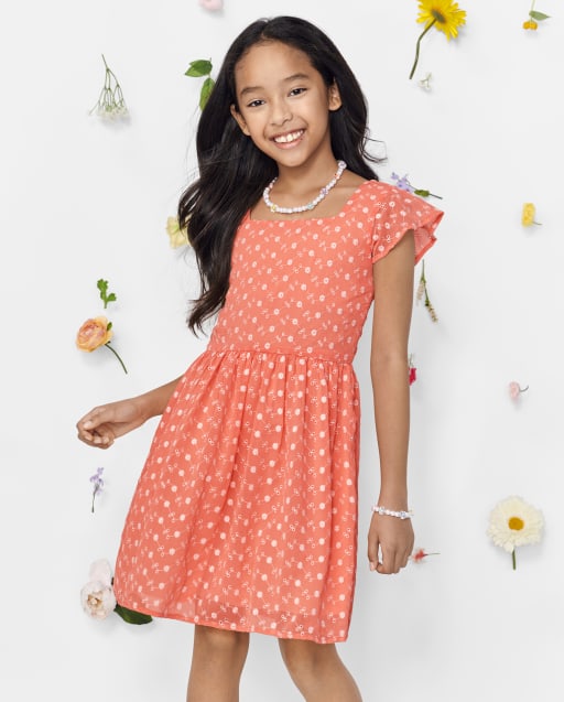 Girls Embroidered Floral Dress