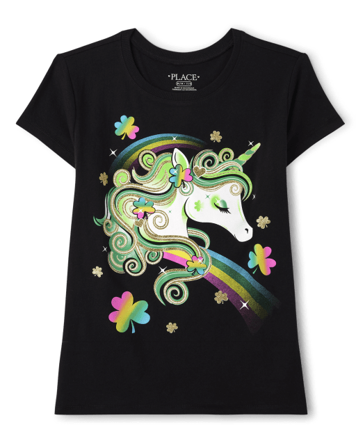 Girls St. Patrick's Day Unicorn Graphic Tee