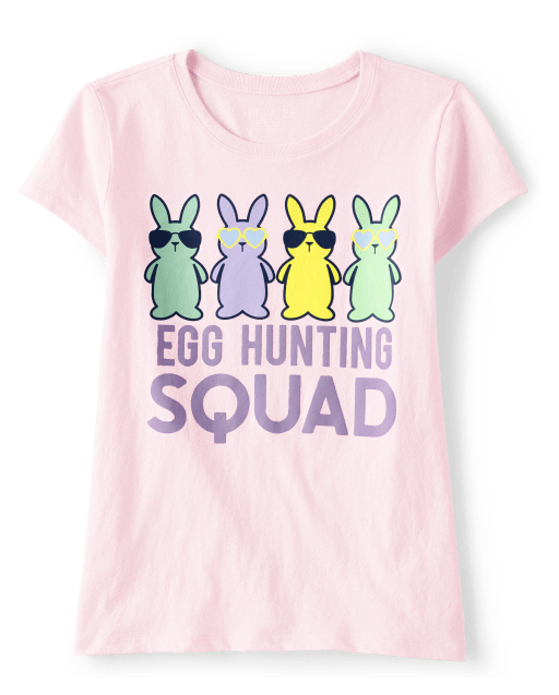 Camiseta con estampado de escuadrón de caza de huevos familiares a juego para niñas