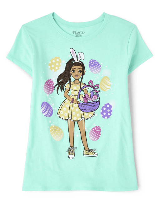 Camiseta con estampado de niña de Pascua para niñas