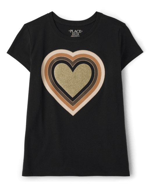 Camiseta con gráfico de corazón dorado para niñas