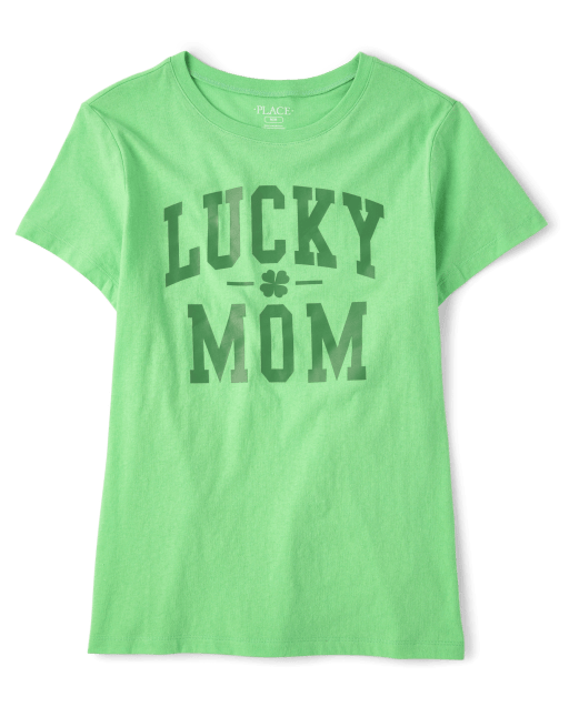 Camiseta con gráfico Lucky Mom de la familia a juego para mujer
