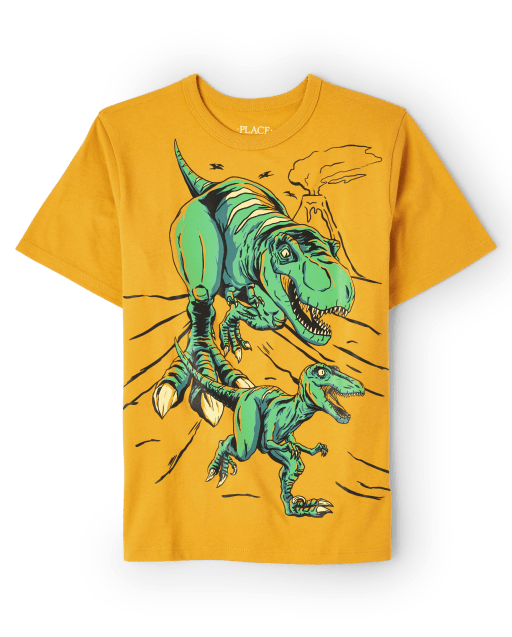Camiseta con estampado de dinosaurios corriendo para niños