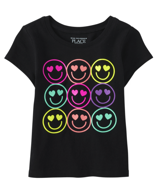 Baby And Toddler Girls Happy Face Graphic Tee