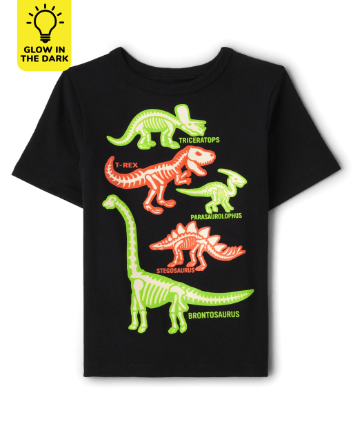 Camiseta con estampado de dinosaurios brillantes para bebés y niños pequeños