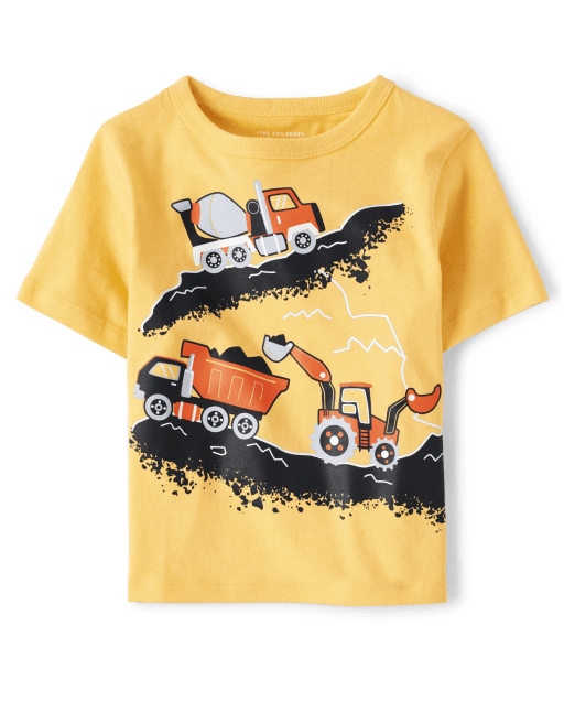 Camiseta con gráfico de vehículos de construcción para bebés y niños pequeños