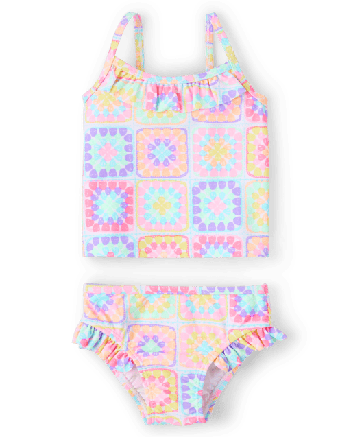 Toddler Girls Crochet Ruffle Tankini Swimsuit