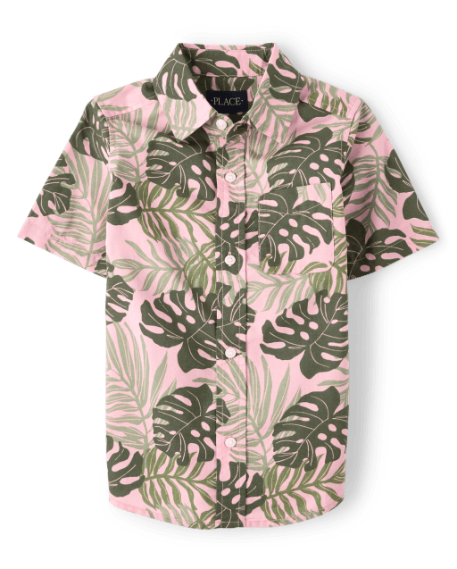 Boys Matching Family Tropical Poplin Button Down Shirt