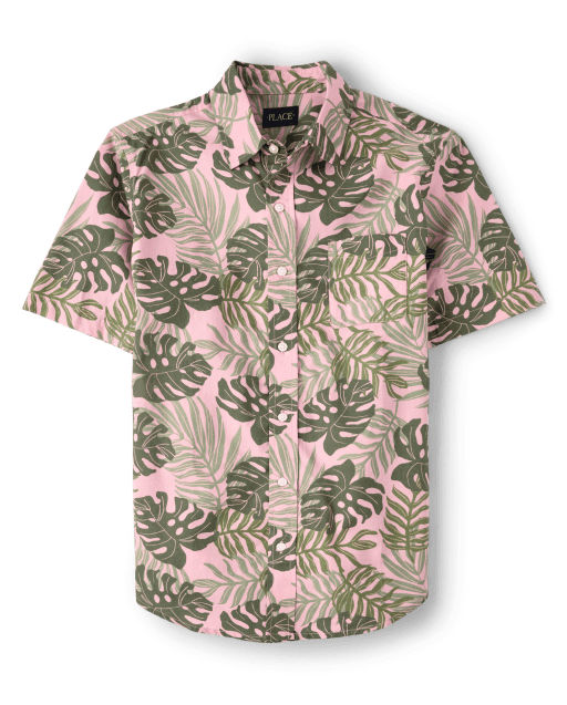 Camisa con botones de popelina tropical familiar a juego para hombre