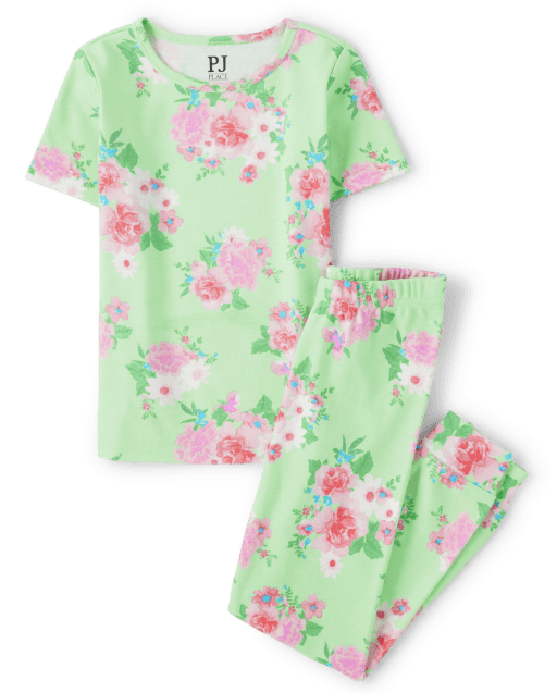 Girls Floral Snug Fit Cotton Pajamas