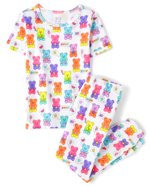Girls Candy Bear Snug Fit Cotton Pajamas