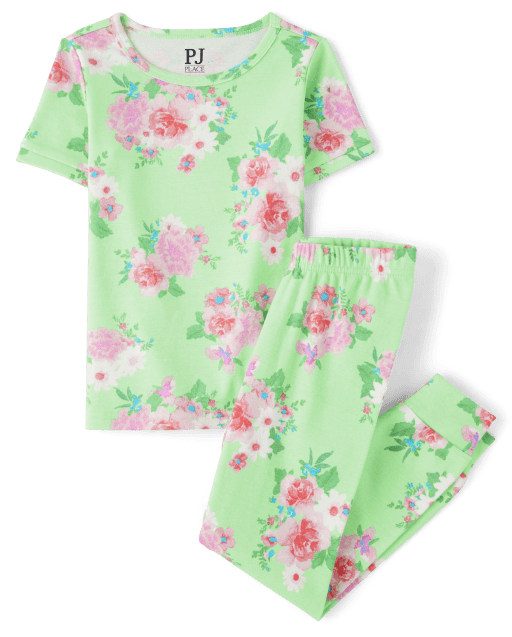 Pyjama en coton ajusté à fleurs pour fille