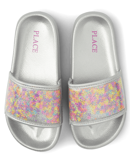 Girls Confetti Shaker Star Glitter Slides SILVER The Children s Place CA