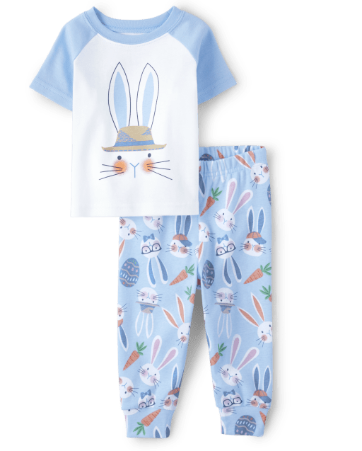 Pijama unisex de algodón con diseño de conejito de Pascua para bebés y niños pequeños