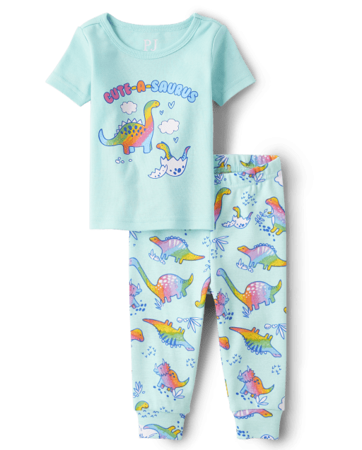 Baby And Toddler Girls Dino Snug Fit Cotton Pajamas