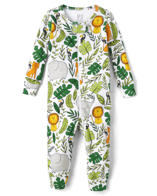Pijama unisex de una pieza de algodón con ajuste ceñido Jungle para bebés y niños pequeños