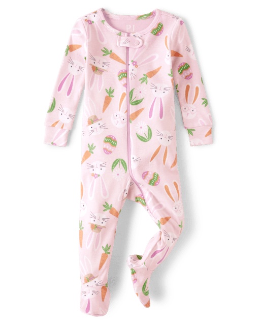 Pijama de una pieza de algodón para bebés y niños pequeños a juego con conejito de Pascua familiar
