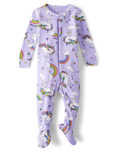 Baby And Toddler Girls Rainbow Unicorn Snug Fit Cotton One Piece Pajamas