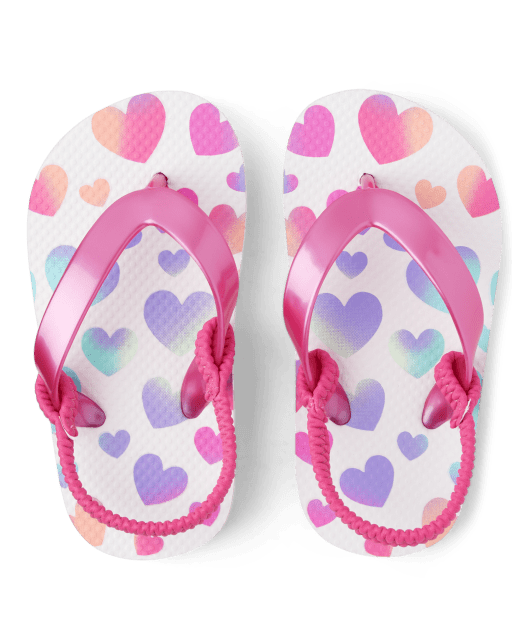 Toddler Girls Rainbow Heart Flip Flops