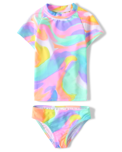 Girls Tie Dye Rashguard Swimsuit