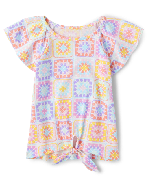 Girls Print Tie Front Top