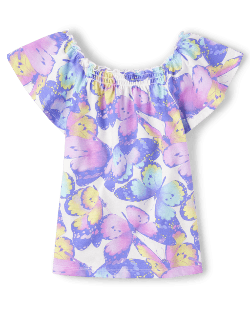 Top fruncido con mariposas para niñas