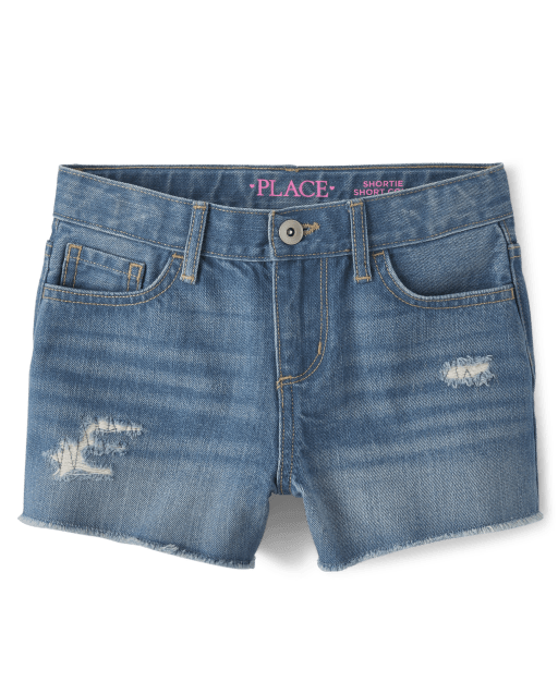 Girls Distressed Relaxed Denim Shortie Shorts