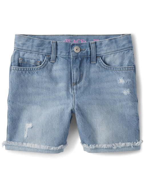 Girls Distressed Roll Cuff Denim Midi Shorts
