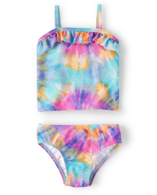 Baby And Toddler Girls Tie Dye Ruffle Tankini Swimsuit