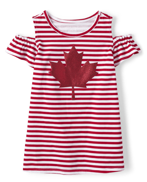 Robe rayée feuille d'érable à épaules dénudées pour toute-petite fille