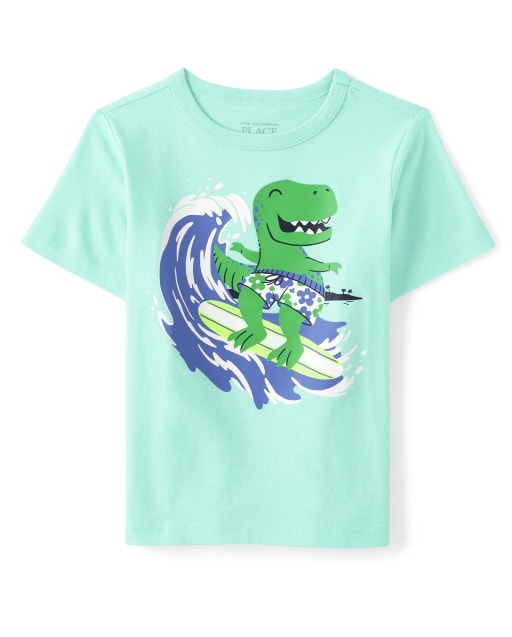 Baby And Toddler Boys Surfing Dino Graphic Tee