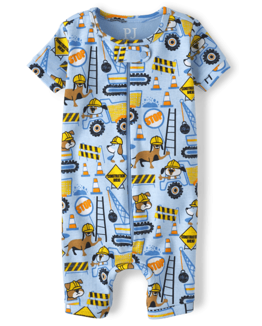Pijama de una pieza de algodón con ajuste ceñido para perros de construcción para bebés y niños pequeños