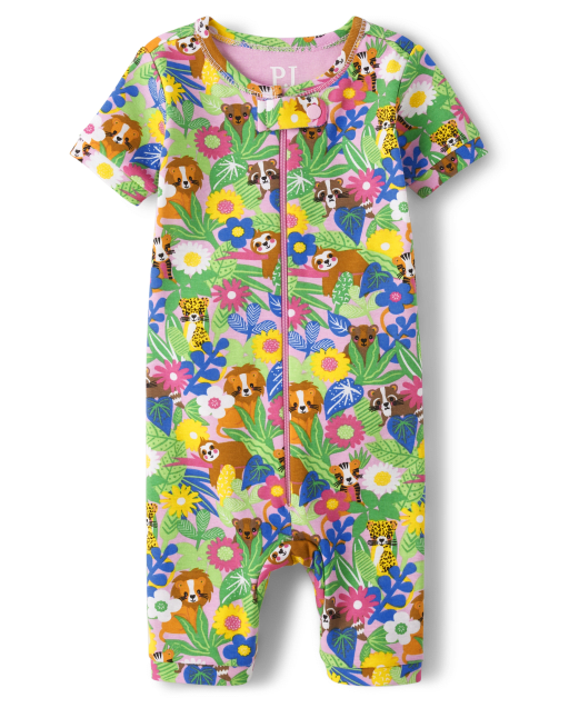 Baby And Toddler Girls Critter Floral Snug Fit Cotton One Piece Pajamas
