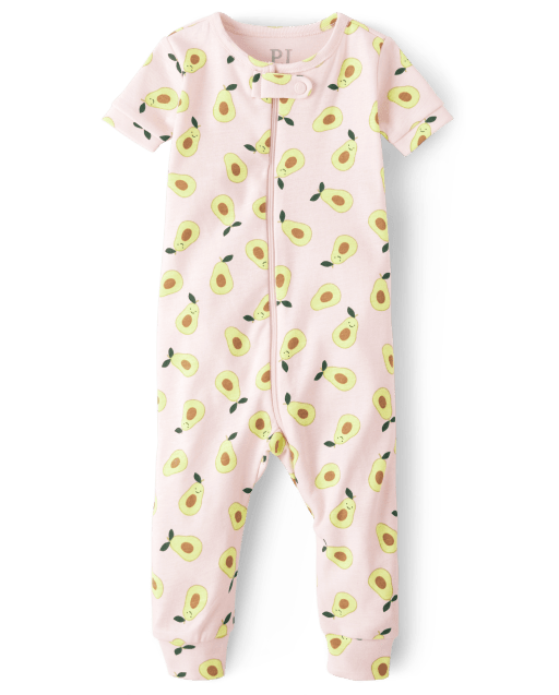 Pijama de una pieza de algodón con ajuste ceñido de aguacate para niñas pequeñas y bebés