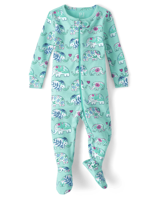 Baby And Toddler Girls Long Sleeve Elephant Print Snug Fit Cotton