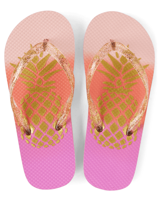 Girls Foil Pineapple Flip Flops