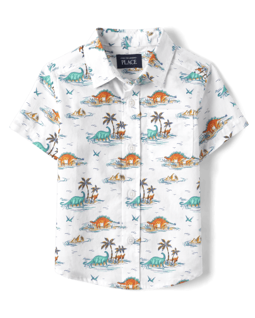 Baby And Toddler Boys Dino Poplin Button Up Shirt