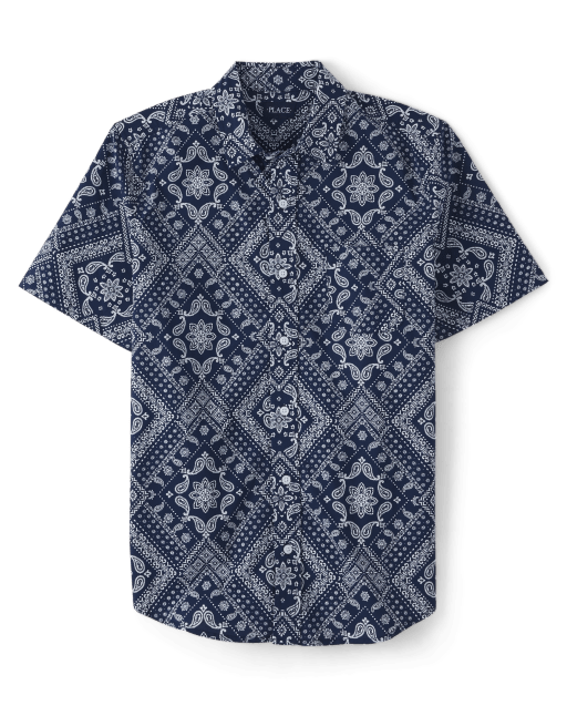 Camisa de botones de popelina con bandana familiar a juego para hombre