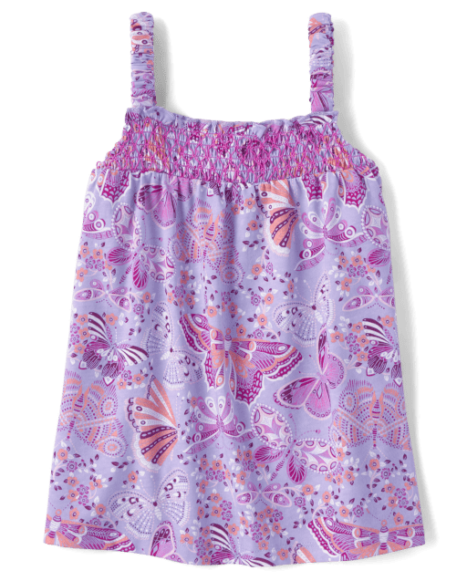 Top fruncido con mariposas para niñas
