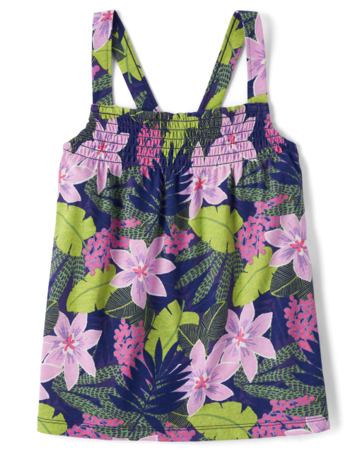 Camiseta sin mangas fruncida floral para niñas