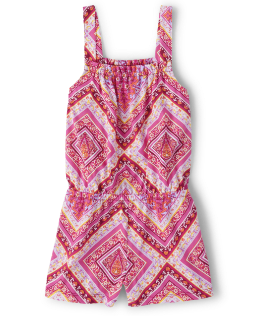 Girls Print Smocked Romper