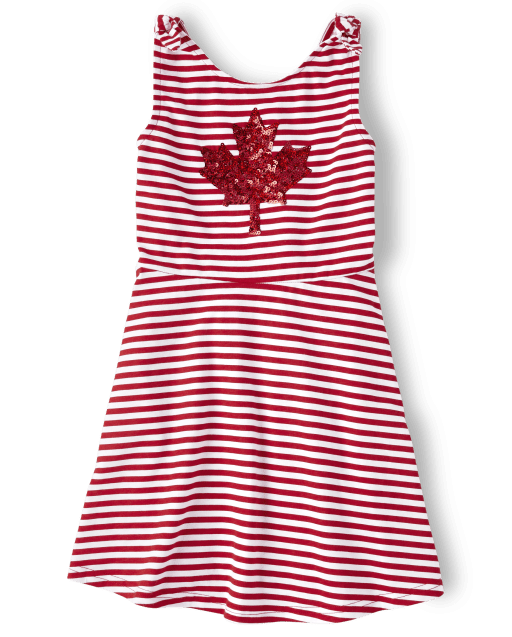 Girls Striped Sequin Graphic Everyday Dress